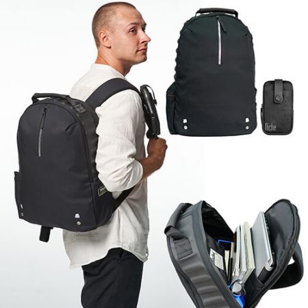 Wholesale Casual Backpack with Compressed Foam Cushion, Magnet Buckle for Mobile Pouch - EVA Protect 15.6" Laptop Backpack USB Charge Port Travel School Bag with Magnet system attachment Mobile Pouch, Ultra Light Weight Fabric with Great Water Repellent